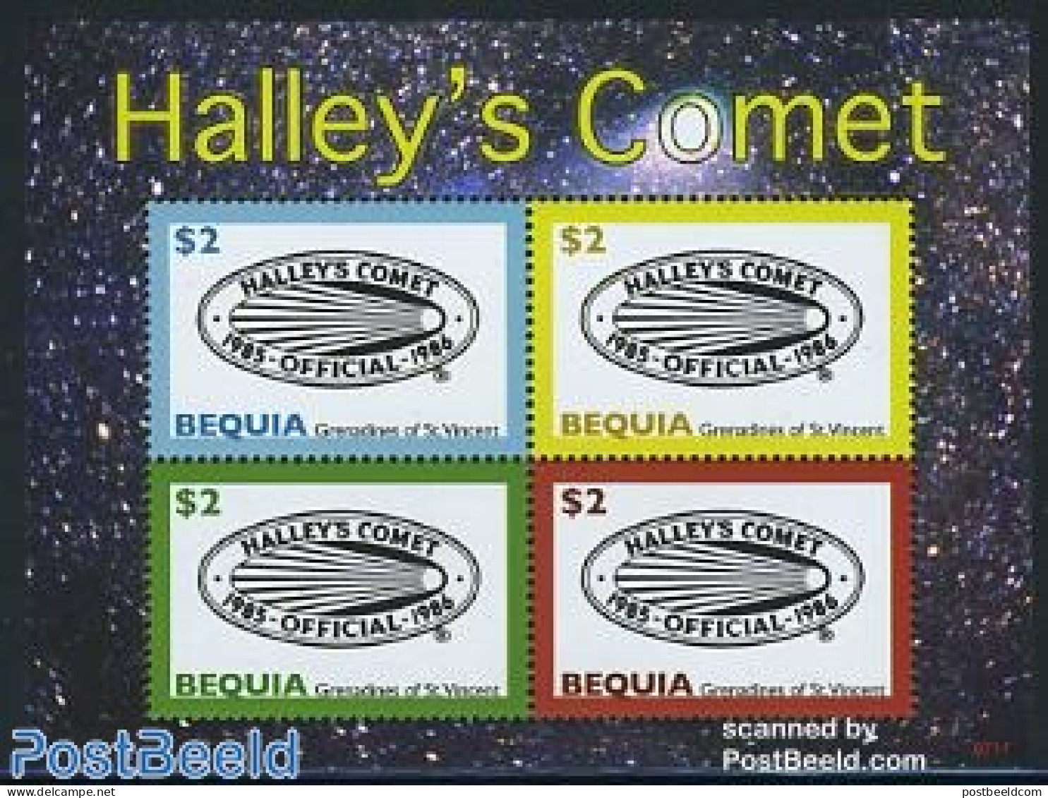 Saint Vincent & The Grenadines 2007 Bequia, Halleys Comet 4v M/s, Mint NH, Science - Astronomy - Halley's Comet - Astrology