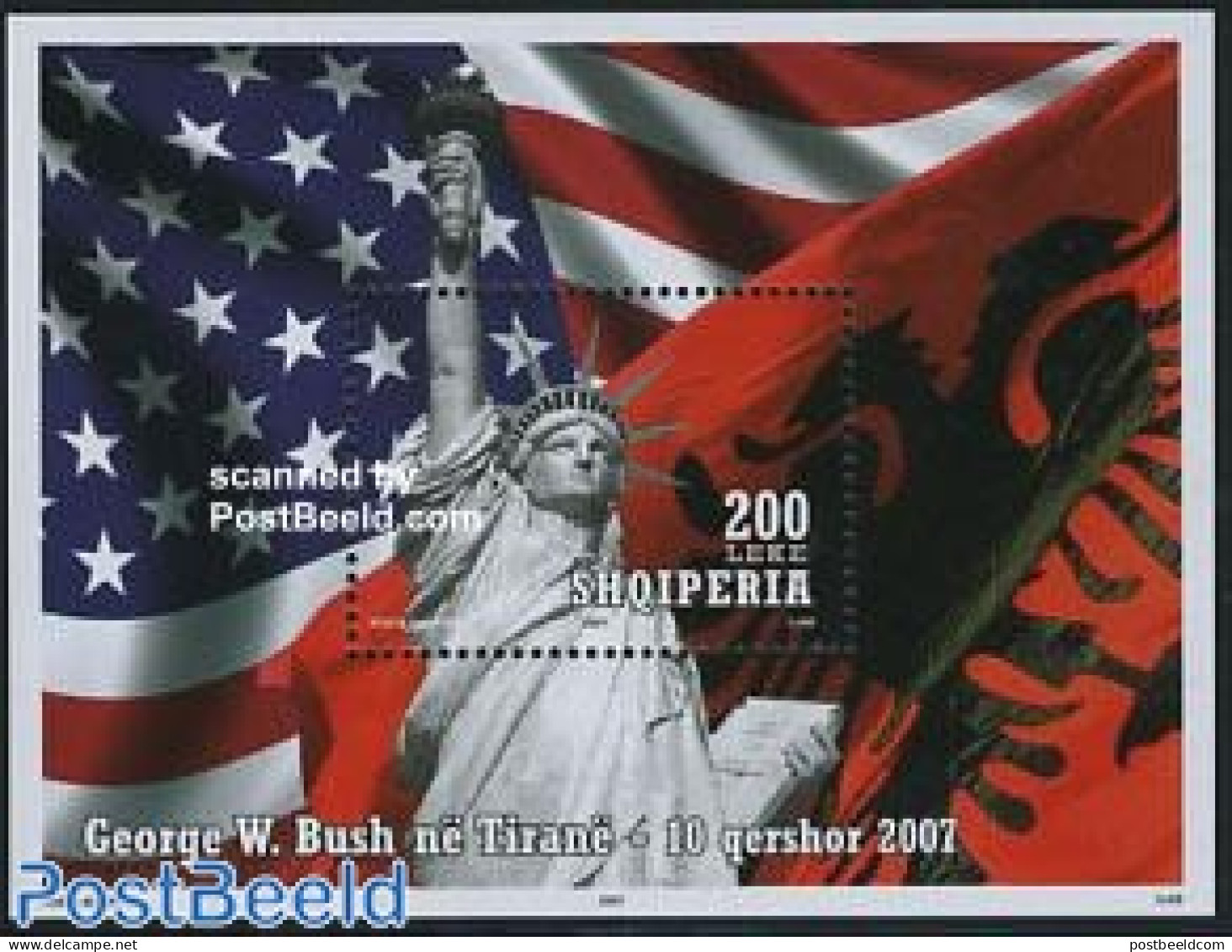 Albania 2007 George Bush In Tirana S/s, Mint NH, History - Flags - Art - Sculpture - Skulpturen