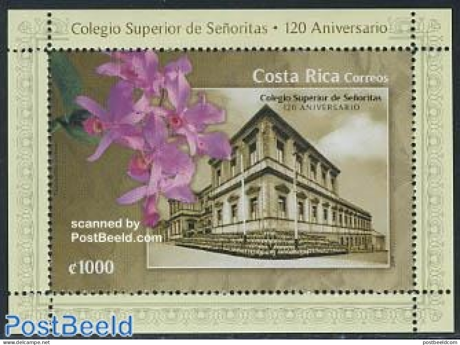 Costa Rica 2008 University For Women S/s, Mint NH, Nature - Science - Orchids - Education - Art - Architecture - Costa Rica
