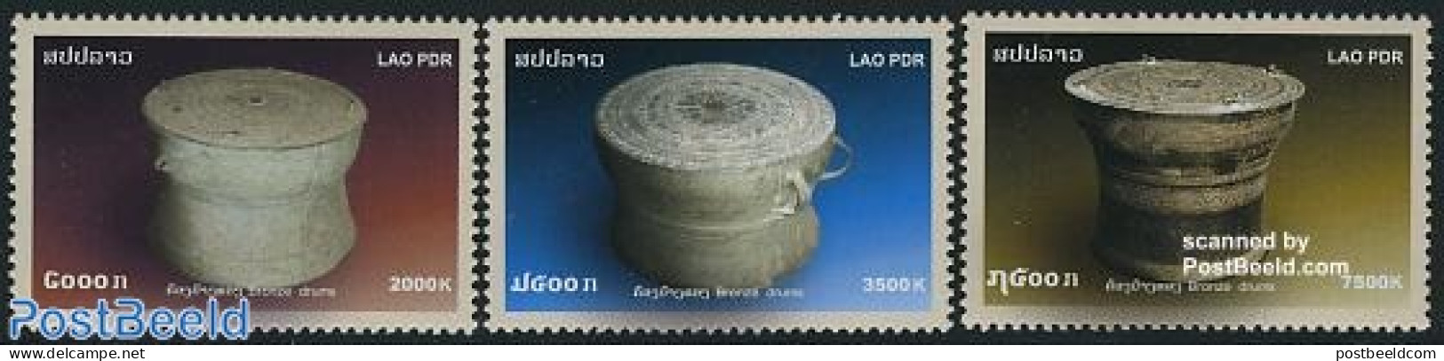 Laos 2006 Bronze Drums 3v, Mint NH, Performance Art - Music - Musical Instruments - Music