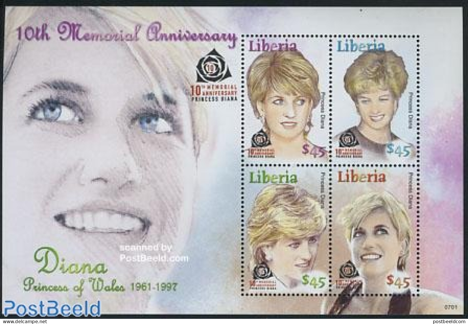 Liberia 2007 Death Of Diana 4v M/s, Mint NH, History - Kings & Queens (Royalty) - Familles Royales