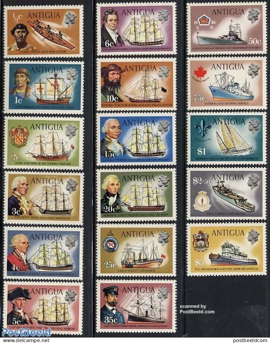 Antigua & Barbuda 1970 Definitives 17v, Mint NH, Transport - Ships And Boats - Ships