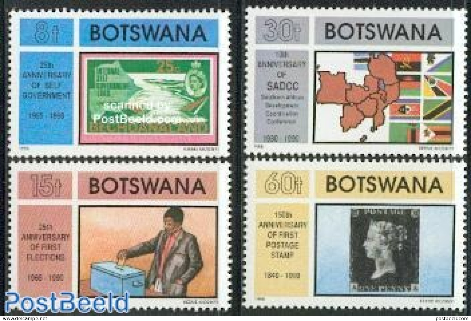 Botswana 1990 Mixed Issue 4v, Mint NH, Various - Stamps On Stamps - Maps - Stamps On Stamps