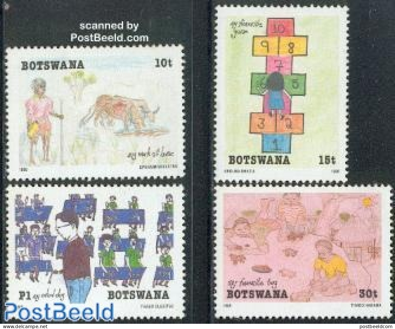 Botswana 1989 Children Drawings 4v, Mint NH, Nature - Various - Cattle - Toys & Children's Games - Art - Children Draw.. - Botswana (1966-...)