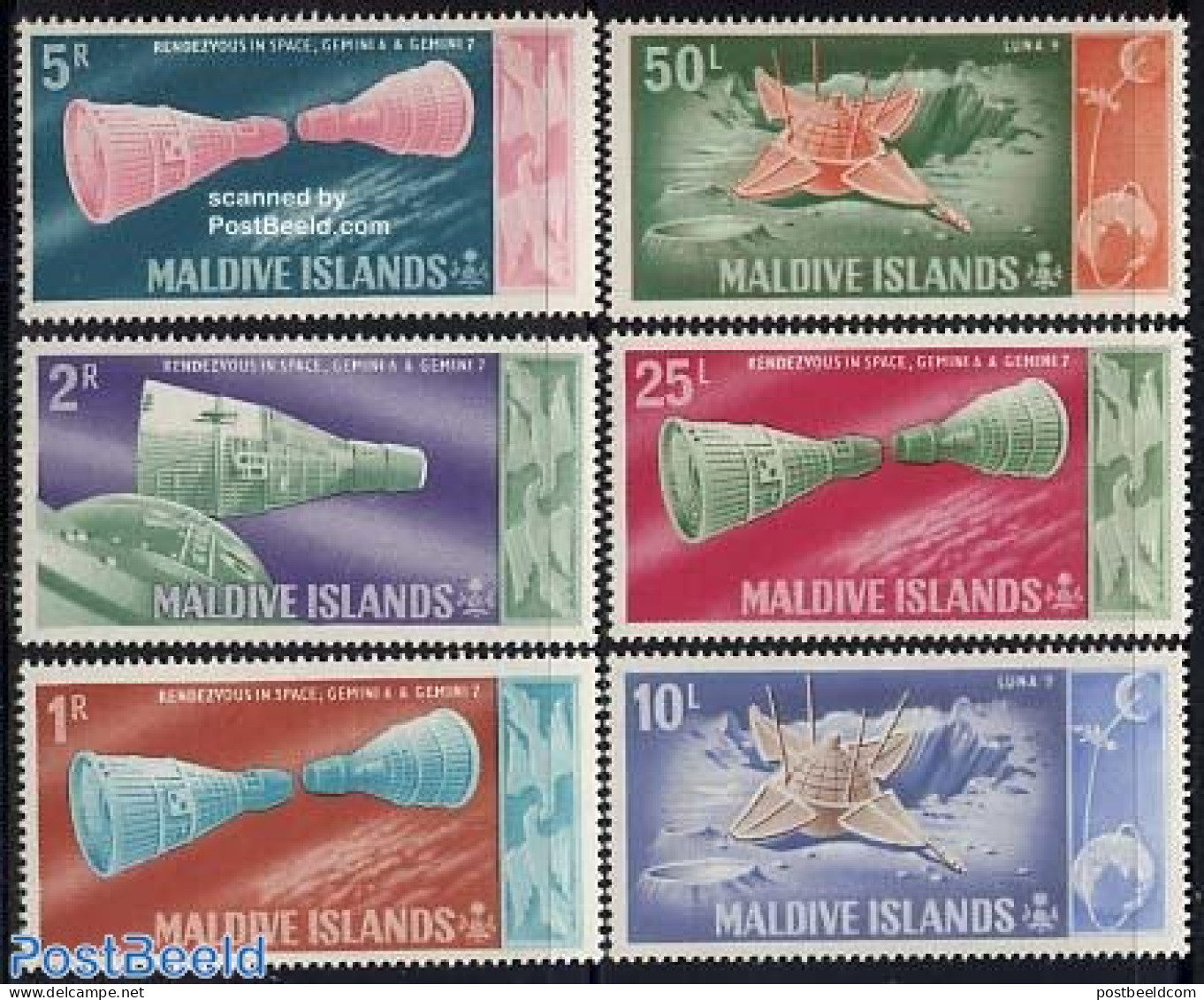 Maldives 1966 Space Exploration 6v, Mint NH, Transport - Space Exploration - Maldives (1965-...)