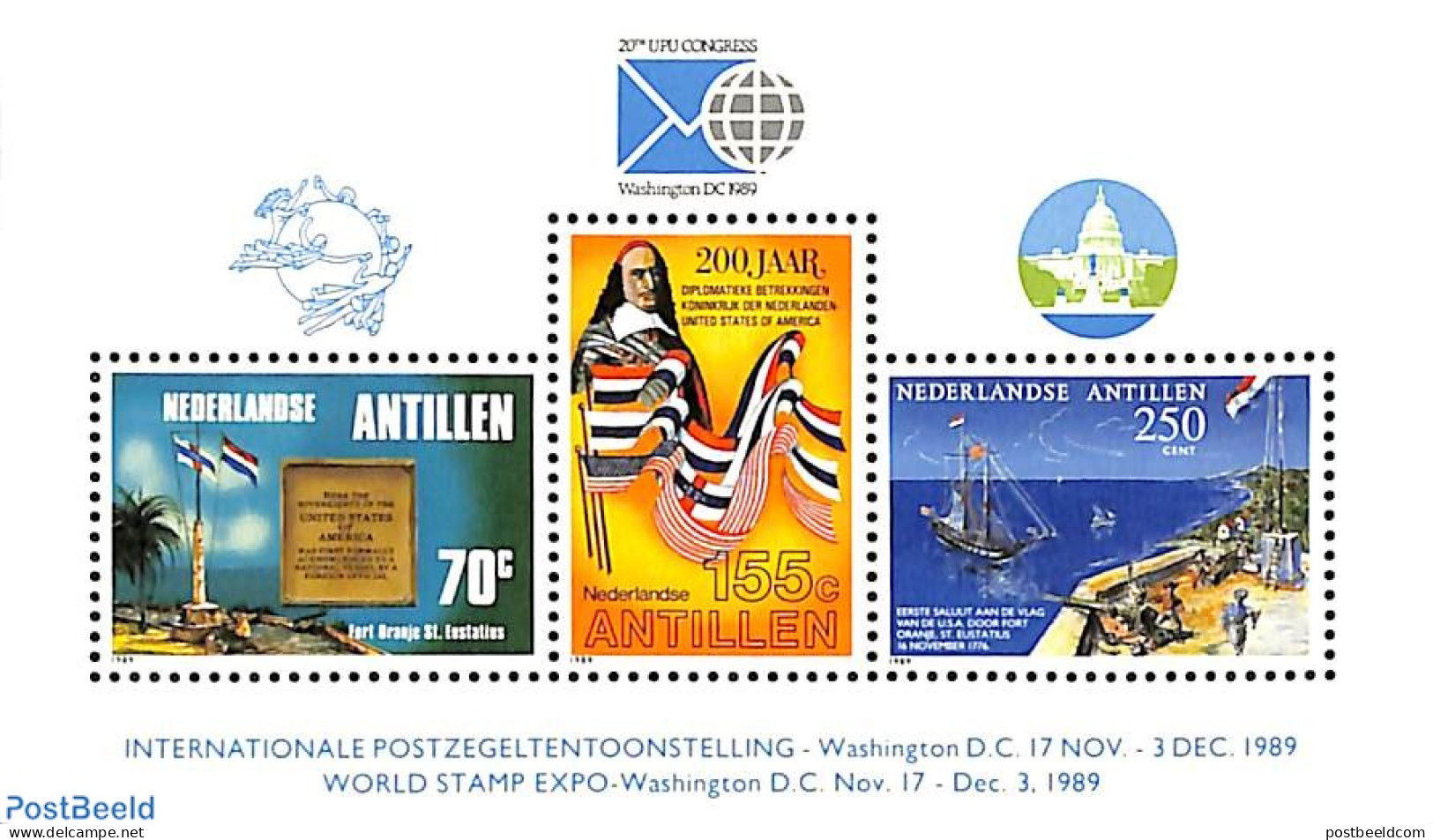 Netherlands Antilles 1989 International Stamp Exposition S/s, Mint NH, History - Transport - Flags - Philately - Ships.. - Ships