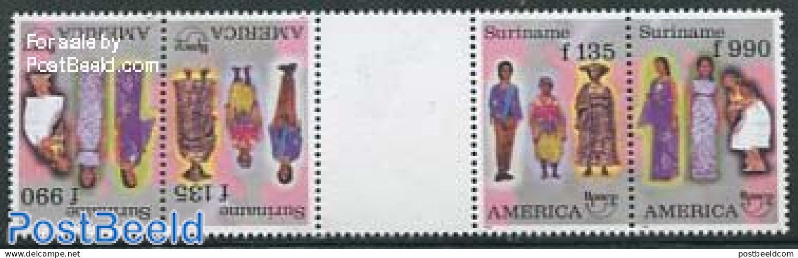 Suriname, Republic 1996 UPAE, Costumes Gutterpair (with 2 Sets), Mint NH, Various - U.P.A.E. - Costumes - Costumes