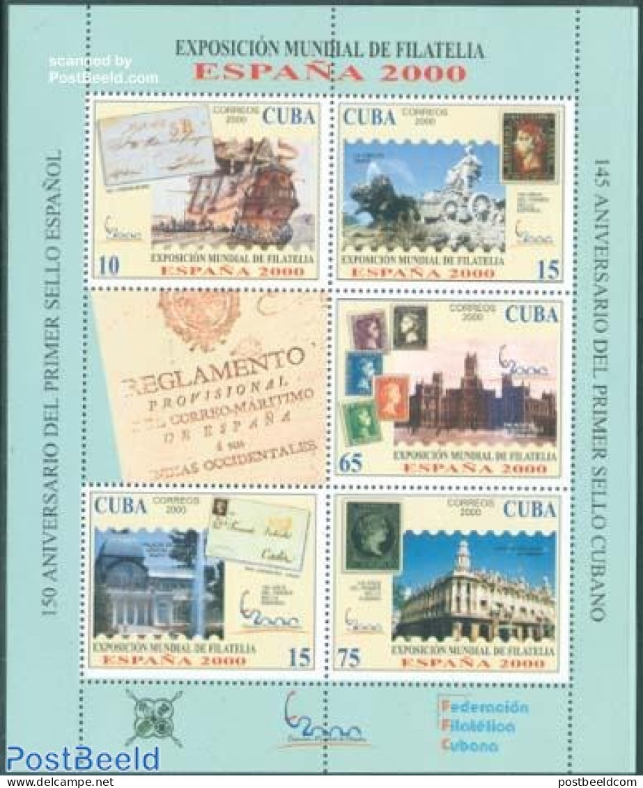 Cuba 2000 Espana 5v+tab M/s, Mint NH, Stamps On Stamps - Ongebruikt