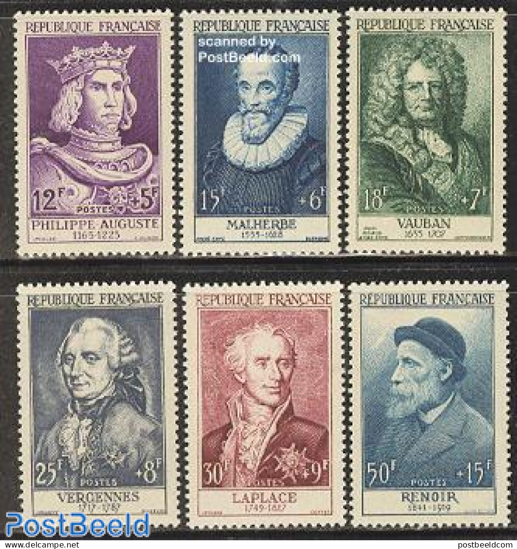 France 1955 Famous Persons 6v, Mint NH, History - Science - Kings & Queens (Royalty) - Politicians - Astronomy - Art -.. - Unused Stamps