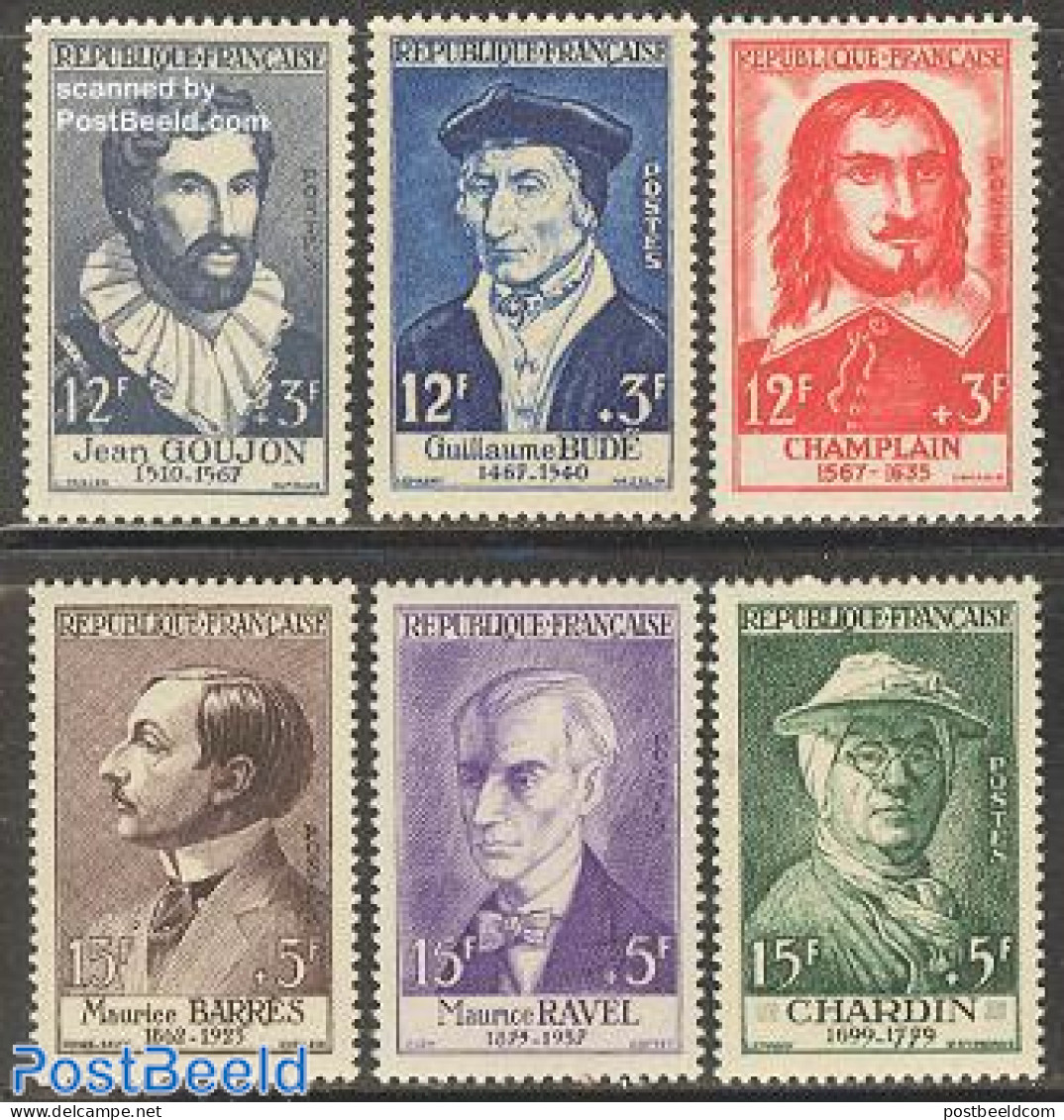 France 1956 Famous Persons 6v, Mint NH, History - Performance Art - Politicians - Music - Art - Architects - Authors -.. - Neufs