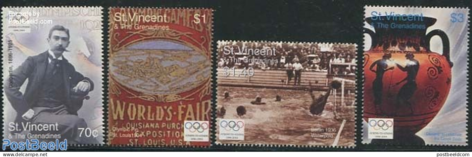 Saint Vincent 2004 Olympic Games Athens 4v, Mint NH, Sport - Olympic Games - Swimming - Natation