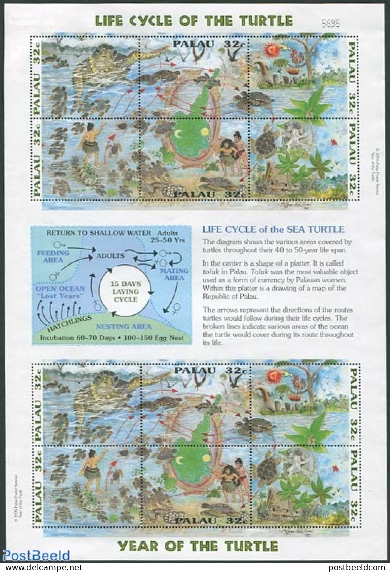 Palau 1995 The Cycle Of The Turtle M/s, Mint NH, Nature - Reptiles - Turtles - Other & Unclassified