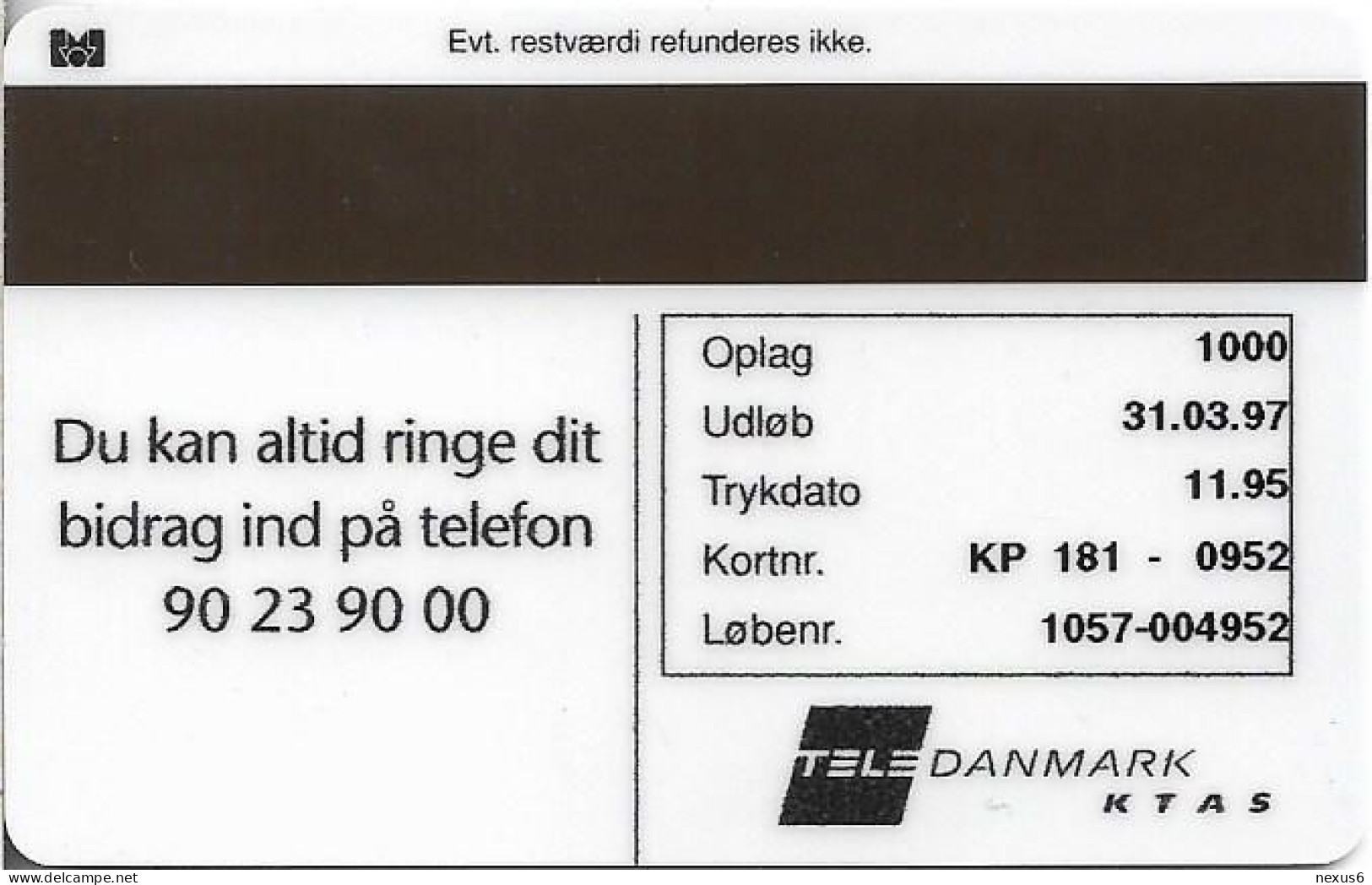 Denmark - KTAS - Danish Red Cross, Christmas 1995 - TDKP181 - 11.1995, 20kr, 1.000ex, Used - Danimarca