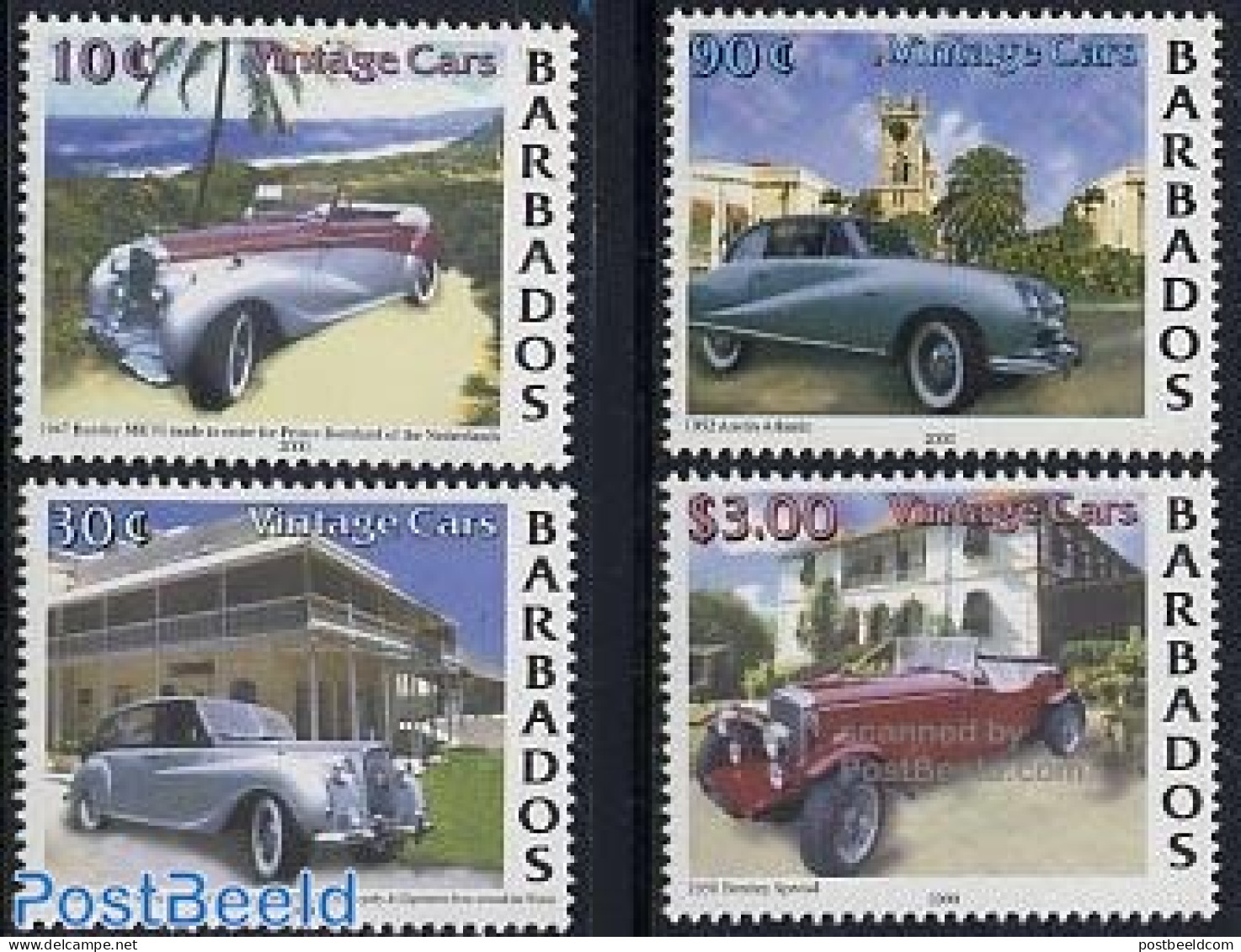 Barbados 2000 Automobiles 4v, Mint NH, Transport - Automobiles - Auto's