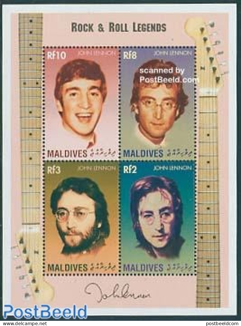 Maldives 1995 John Lennon 4v M/s, Mint NH, Performance Art - Music - Popular Music - Music
