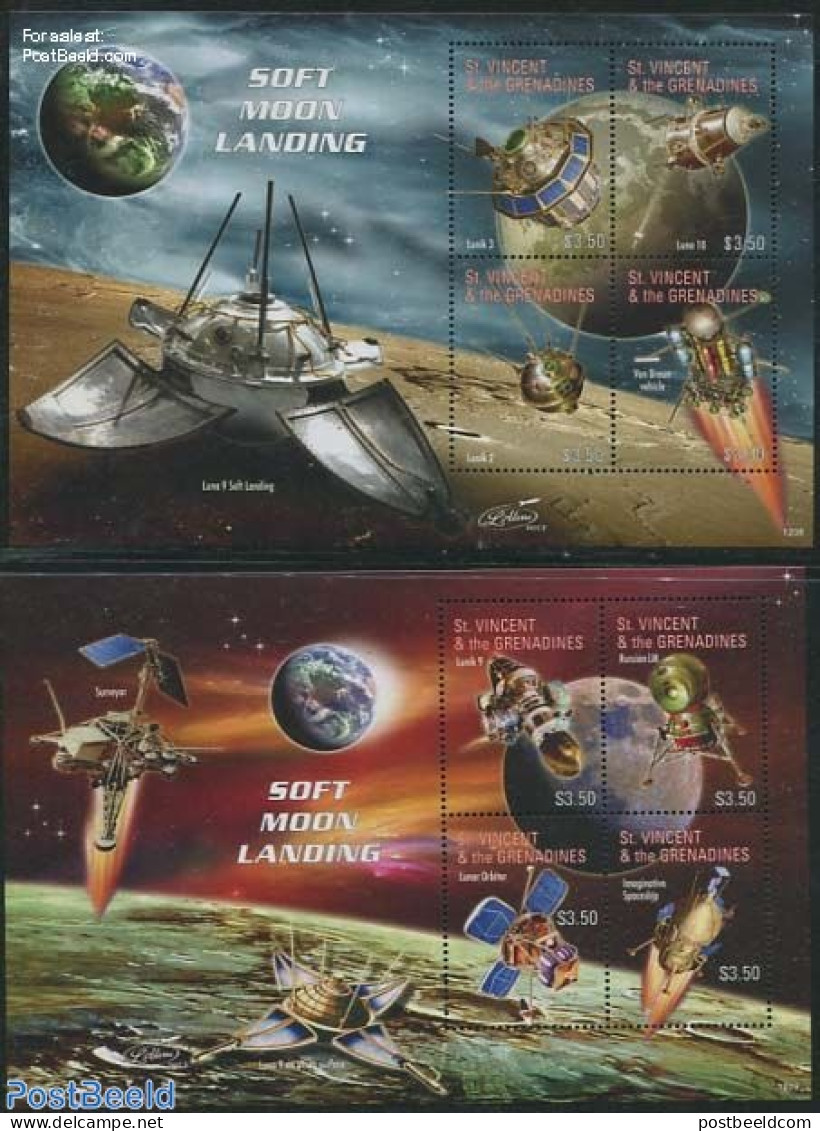 Saint Vincent & The Grenadines 2012 Soft Moon Landing 8v (2 M/s), Mint NH, Transport - Space Exploration - St.Vincent & Grenadines