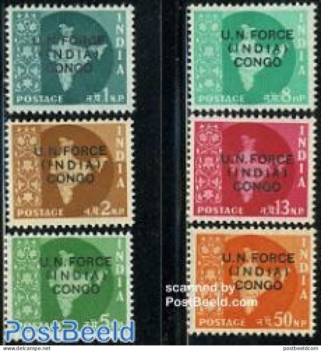 India 1962 U.N. Force In Congo 6v, Mint NH, History - Various - United Nations - Maps - Unused Stamps