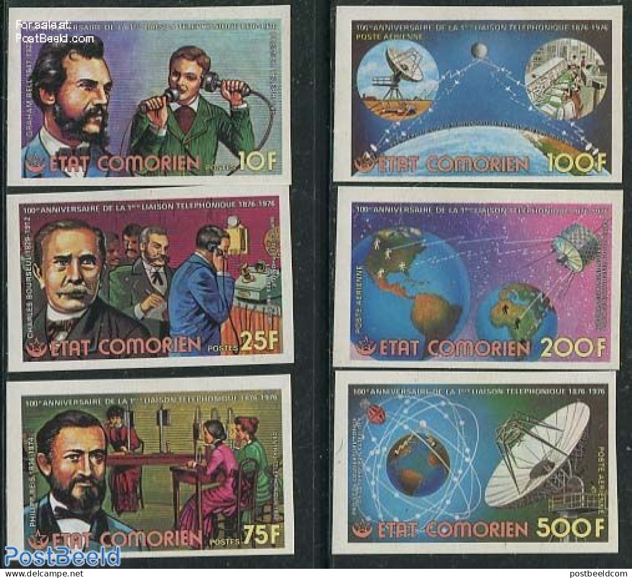 Comoros 1976 Telephone Centenary 6v, Imperforated, Mint NH - Comoren (1975-...)