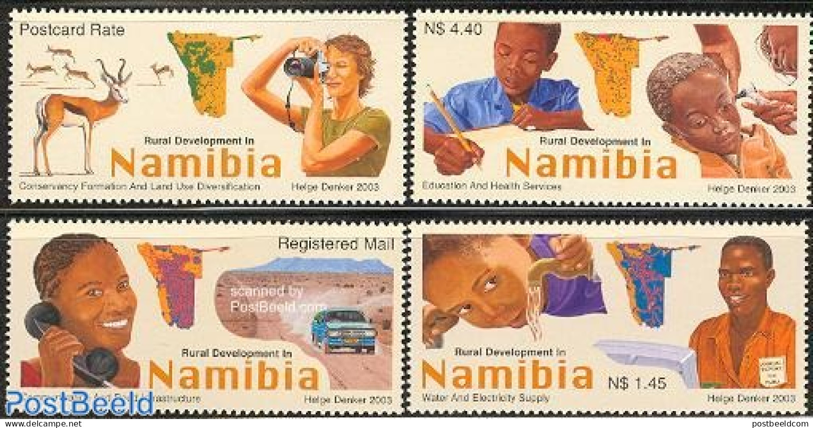 Namibia 2003 Rural Development 4v, Mint NH, Health - Nature - Science - Transport - Various - Health - Animals (others.. - Telecom