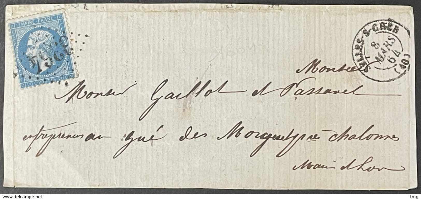 Lettre Fragment 22 LGC 3364 Selles-sur-Cher Loir-et-Cher (40) Indice 4 08.03.1864 France – 9ciel - 1849-1876: Classic Period