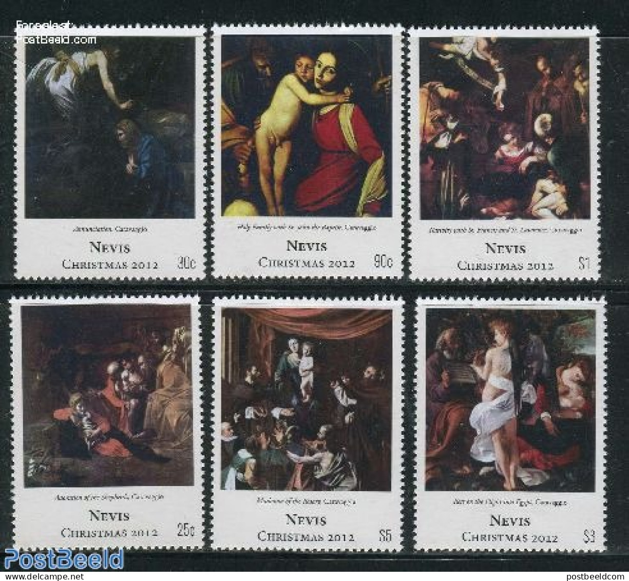 Nevis 2012 Christmas, Caravaggio Paintings 6v, Mint NH, Religion - Christmas - Art - Paintings - Christmas