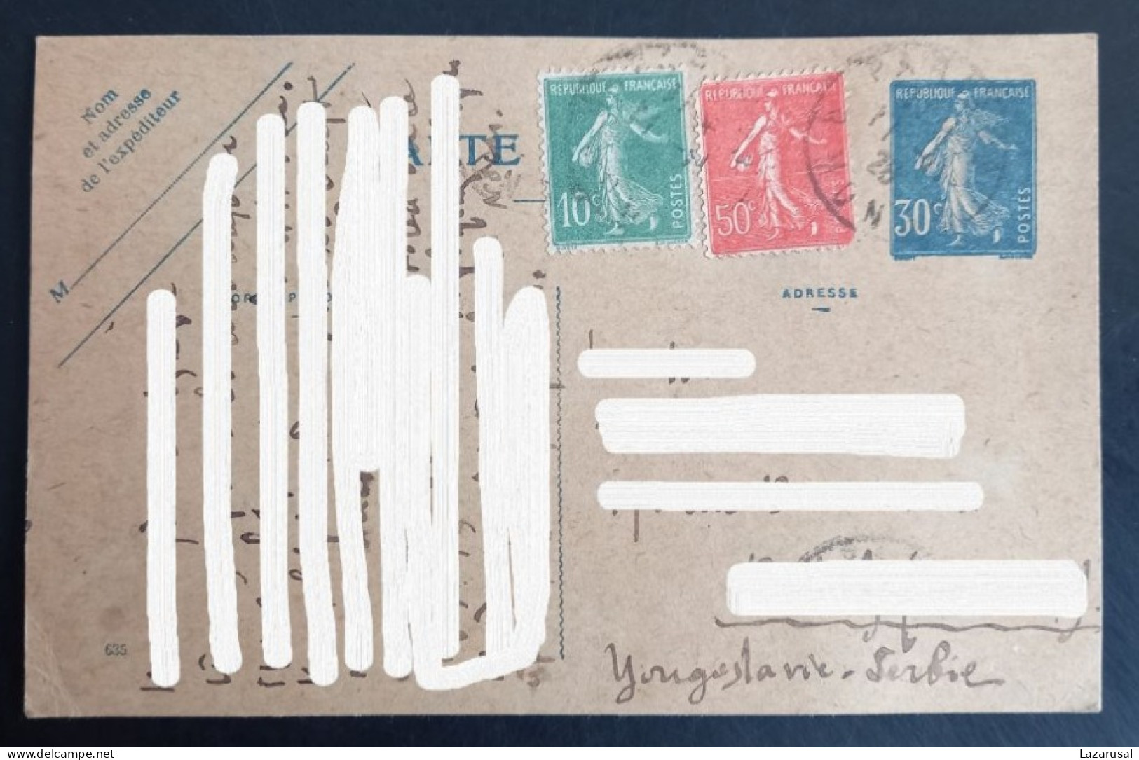 P1 France 1926 Postal Stationery Card Sent To Yugoslavia - Standard Postcards & Stamped On Demand (before 1995)