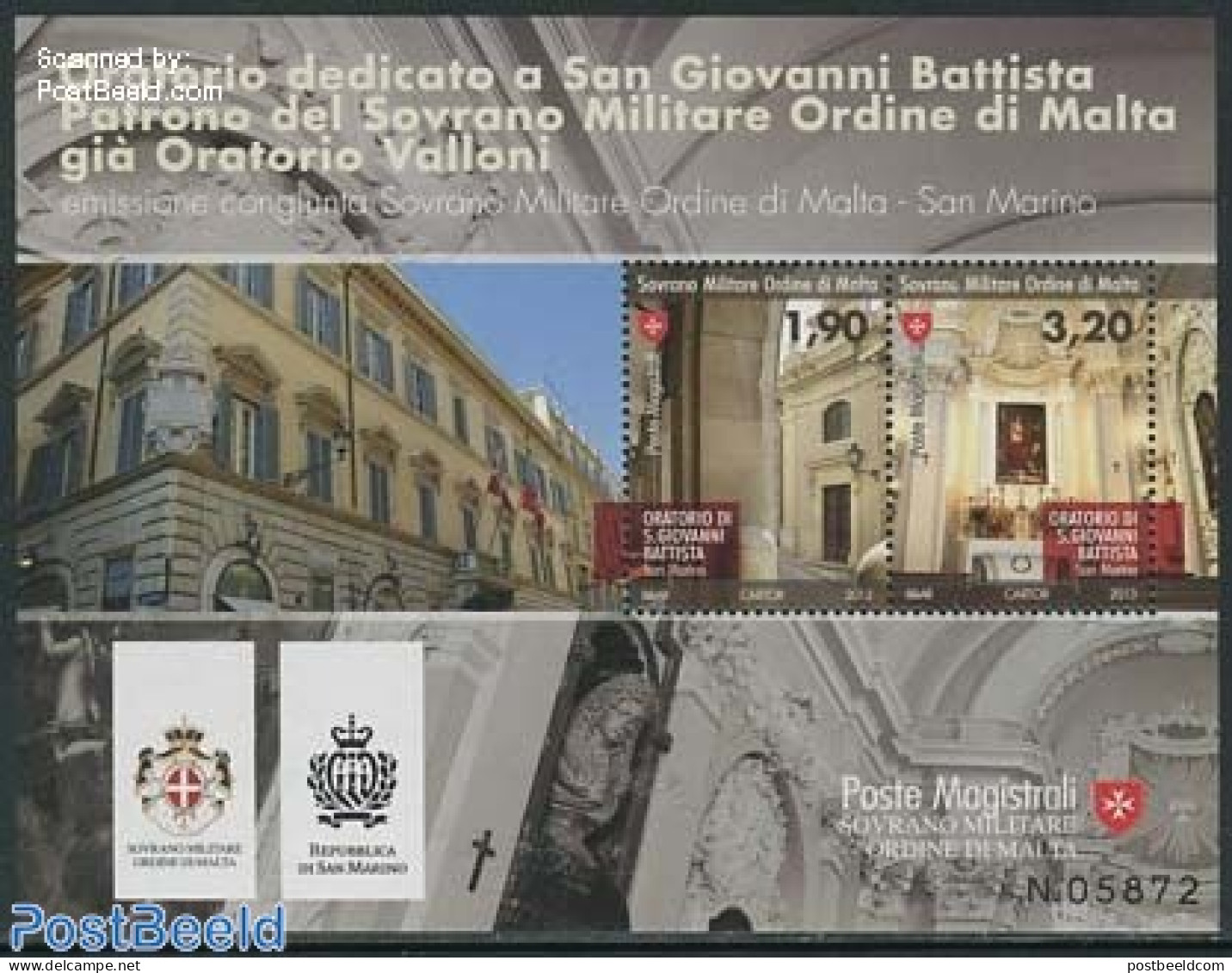 Sovereign Order Of Malta 2013 Oratorium San Giovanni Battista S/s, Mint NH, Various - Joint Issues - Emissions Communes
