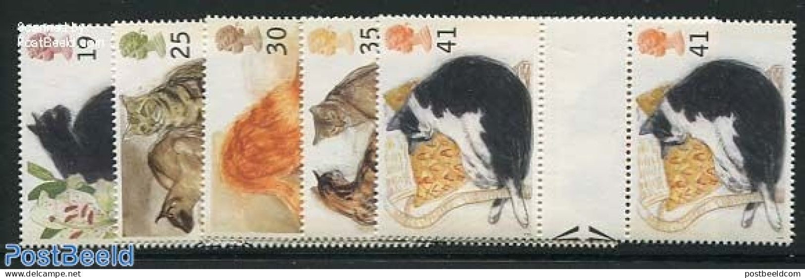 Great Britain 1995 Cats 5v, Gutter Pairs, Mint NH, Nature - Cats - Autres & Non Classés