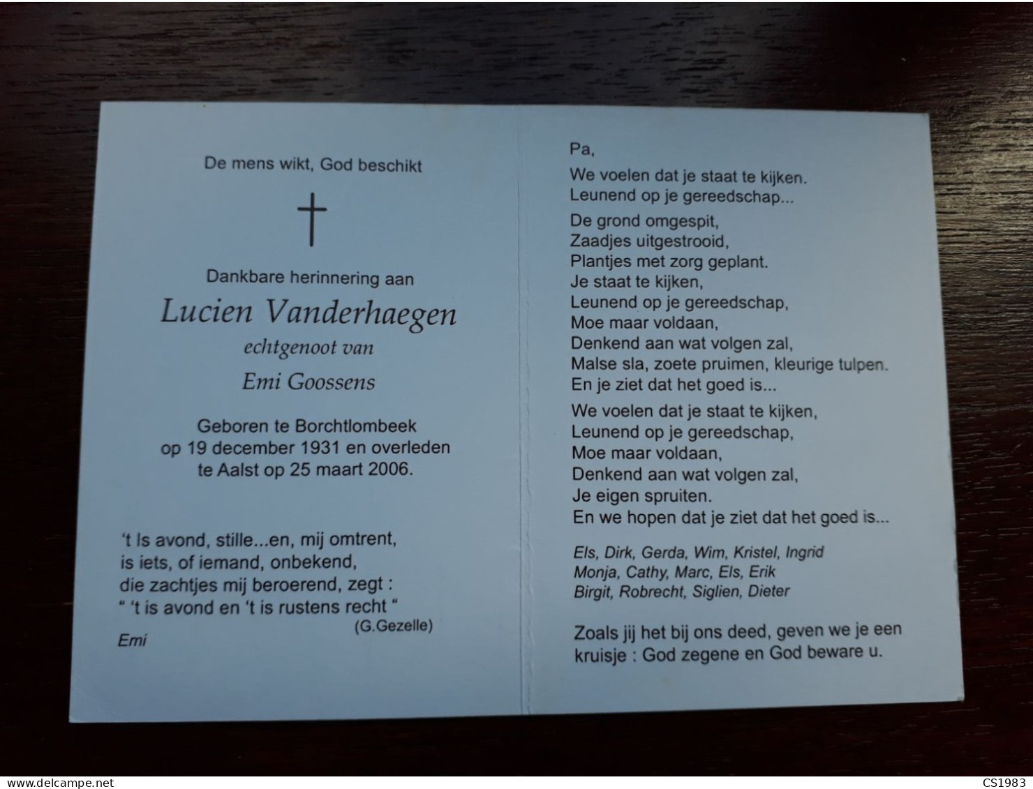 Lucien Vanderhaegen ° Borchtlombeek 1931 + Aalst 2006 X Emi Goossens - Obituary Notices