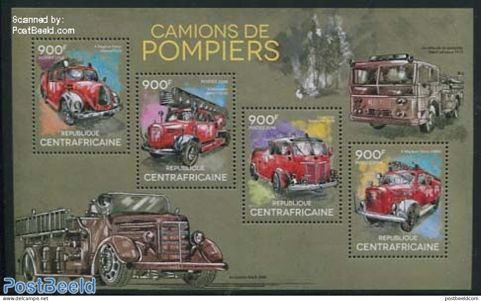 Central Africa 2014 Fire Engines 4v M/s, Mint NH, Transport - Fire Fighters & Prevention - Pompieri