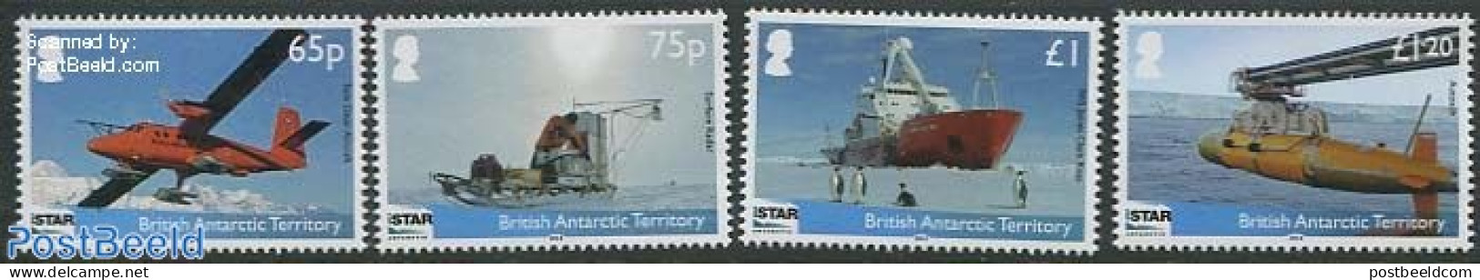 British Antarctica 2014 ISTAR 4v, Mint NH, Nature - Science - Transport - Birds - Penguins - The Arctic & Antarctica -.. - Airplanes