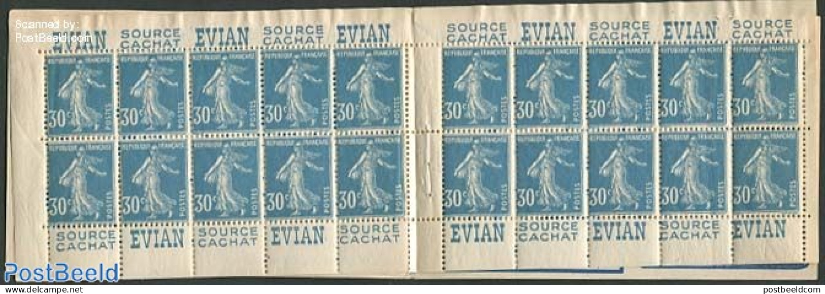 France 1925 20x30c Booklet (Evian-Evian-Evian-Evian), Mint NH, Stamp Booklets - Unused Stamps