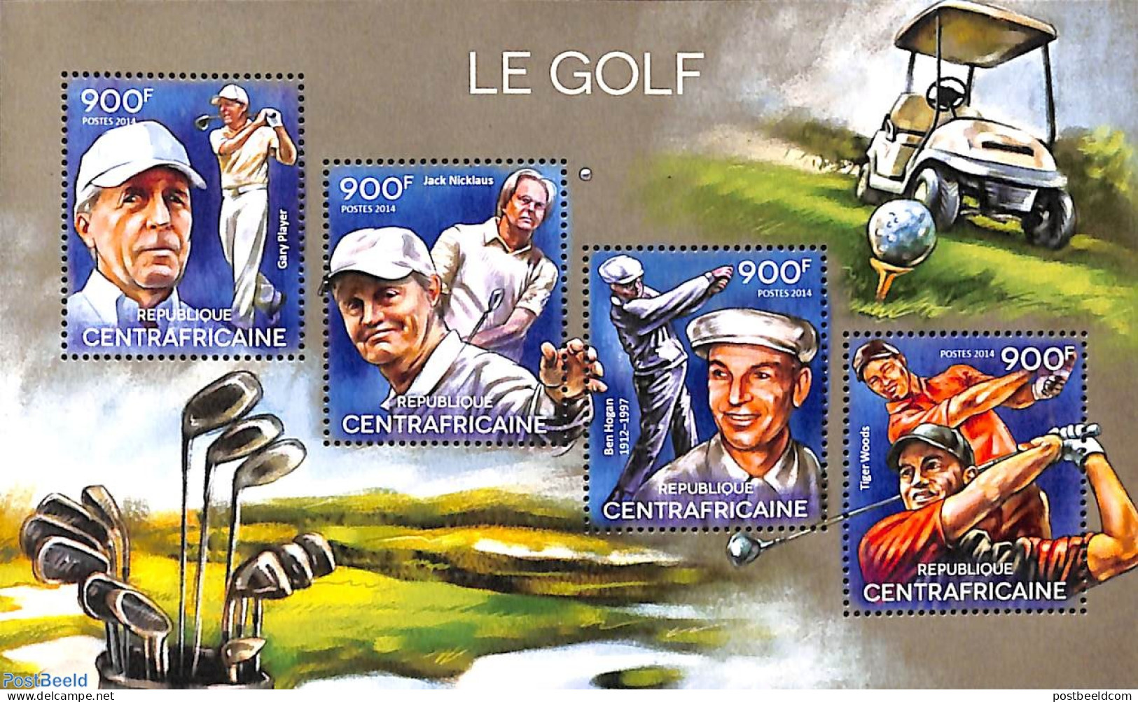 Central Africa 2014 Golf 4v M/s, Mint NH, Sport - Golf - Golf