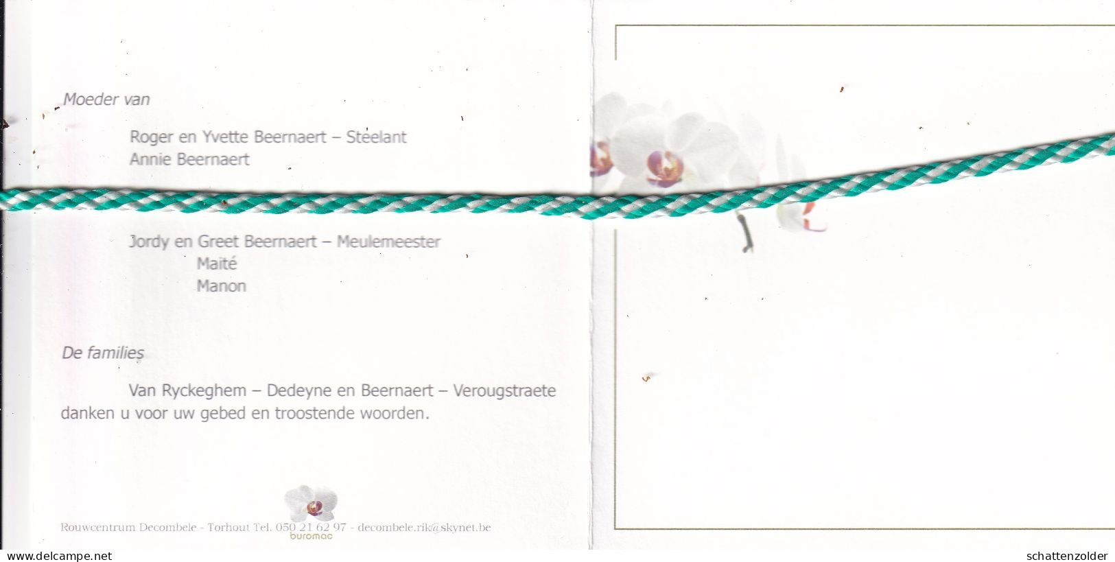Paula Van Ryckeghem-Beernaert, Sint-Kruis 1917, Kortemark 2017. Honderdjarige. - Obituary Notices