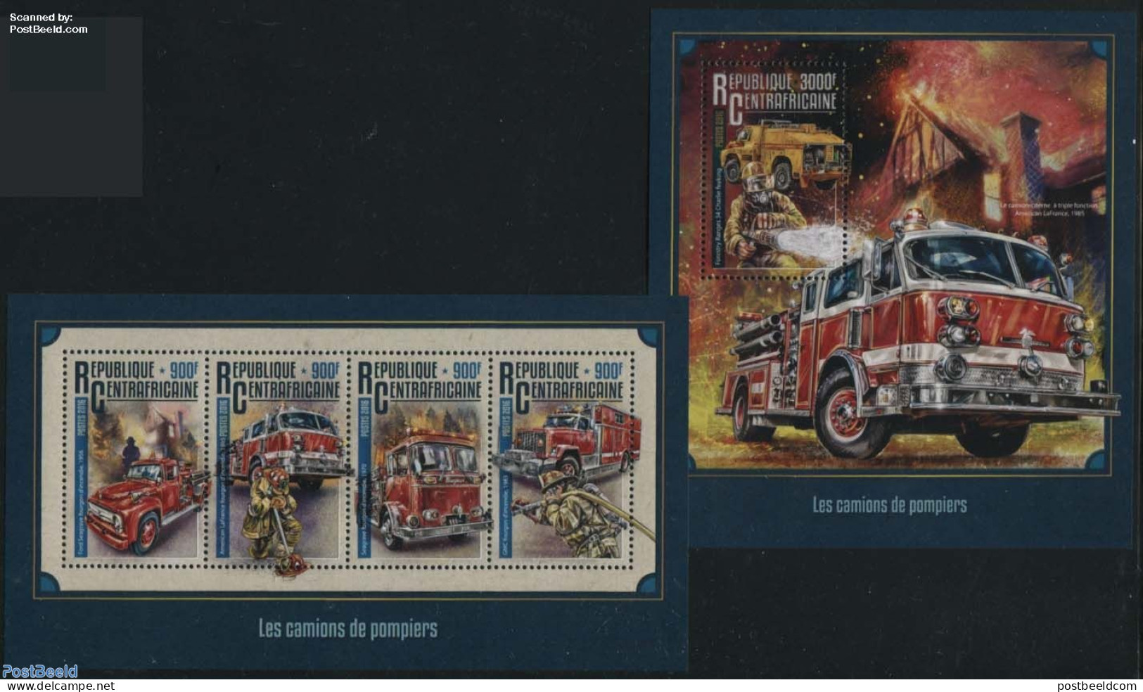 Central Africa 2016 Fire Engines 2 S/s, Mint NH, Transport - Automobiles - Fire Fighters & Prevention - Cars