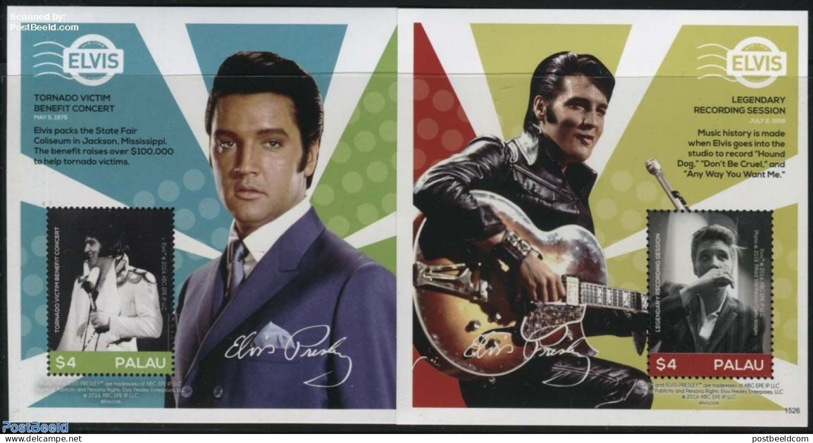 Palau 2015 Elvis Presley 2 S/s, Mint NH, Performance Art - Elvis Presley - Music - Musical Instruments - Popular Music - Elvis Presley