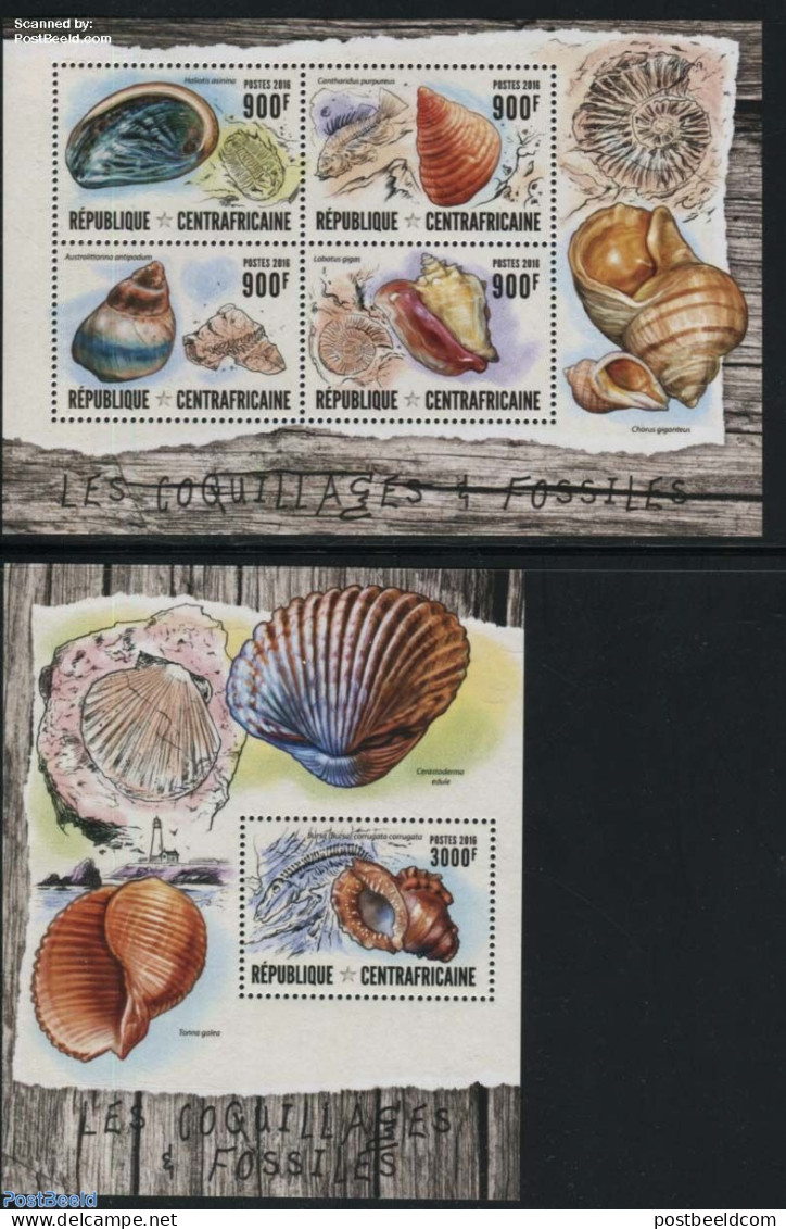Central Africa 2016 Shells & Fossils 4v M/s, Mint NH, History - Nature - Geology - Shells & Crustaceans - Meereswelt