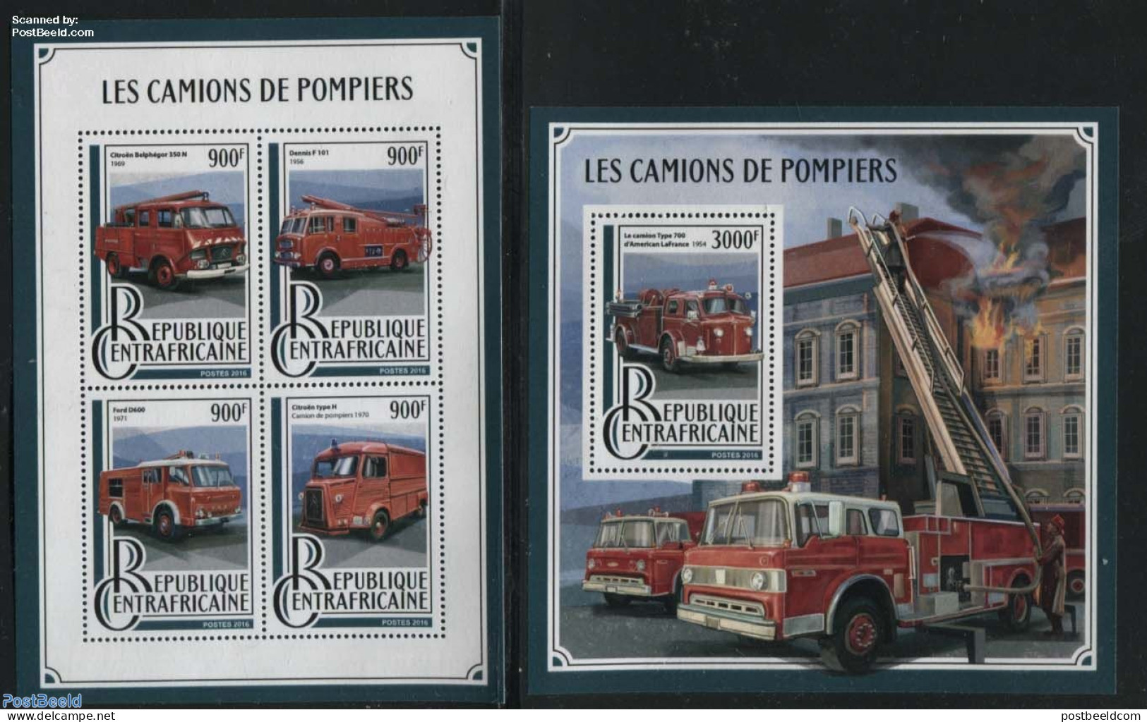 Central Africa 2016 Fire Engines 2 S/s, Mint NH, Transport - Automobiles - Fire Fighters & Prevention - Voitures