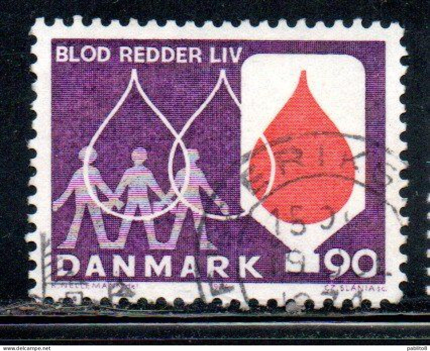 DANEMARK DANMARK DENMARK DANIMARCA 1974 BLOOD SAVES LIVES DONERS 90o USED USATO OBLITERE' - Used Stamps