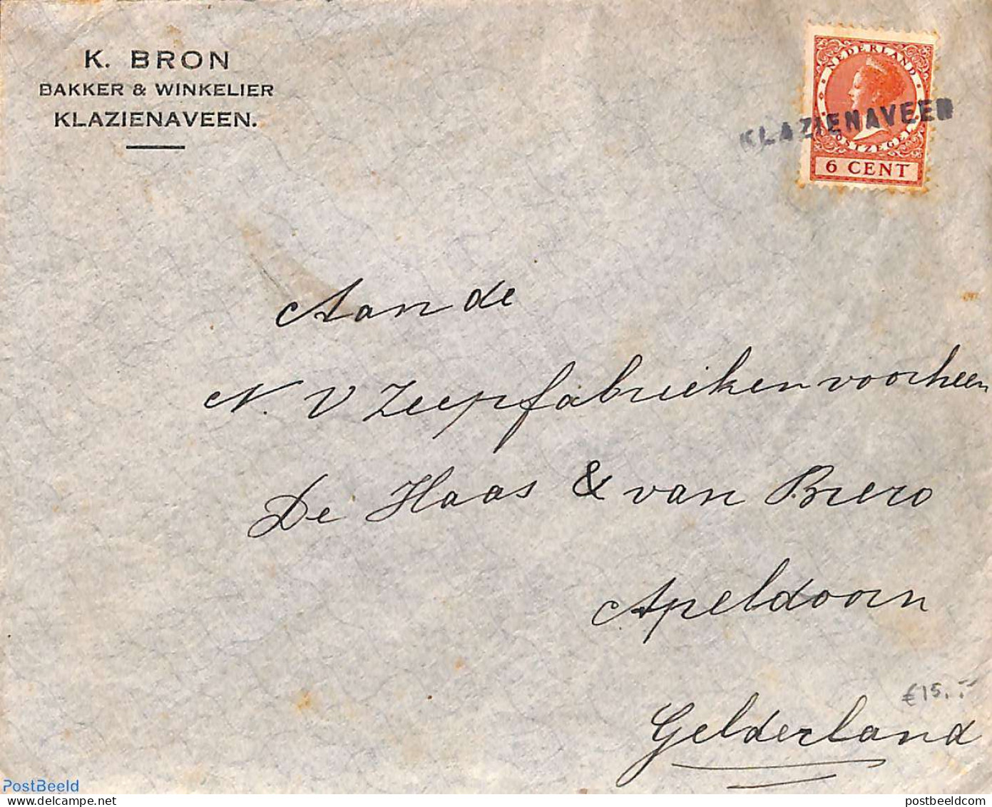 Netherlands - Various Cancellations 1926 Letter With Langstempel KLAZIENAVEEN, Postal History - Autres & Non Classés