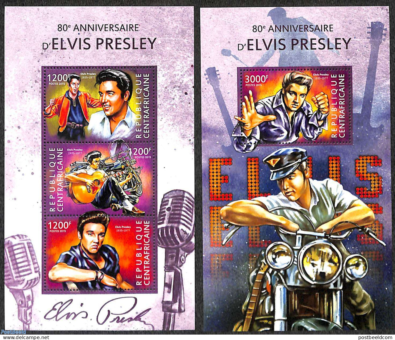 Central Africa 2015 Elvis Presley 2 S/s, Mint NH, Performance Art - Transport - Elvis Presley - Music - Motorcycles - Elvis Presley
