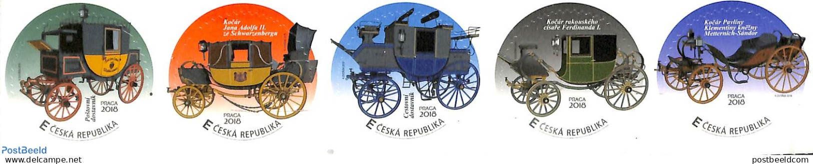 Czech Republic 2018 Postal Coaches 5v S-a, Mint NH, Transport - Post - Coaches - Autres & Non Classés