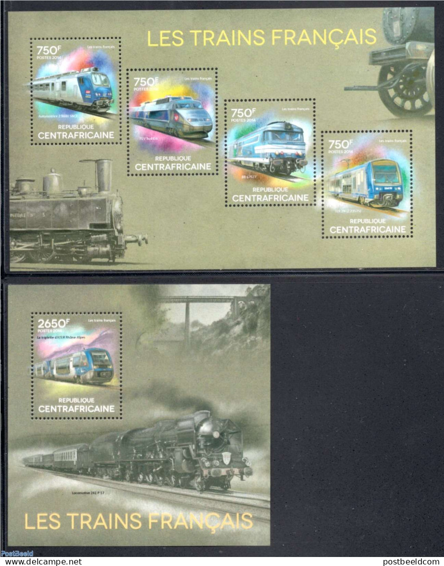 Central Africa 2014 French Railways 2 S/s, Mint NH, Transport - Railways - Trains