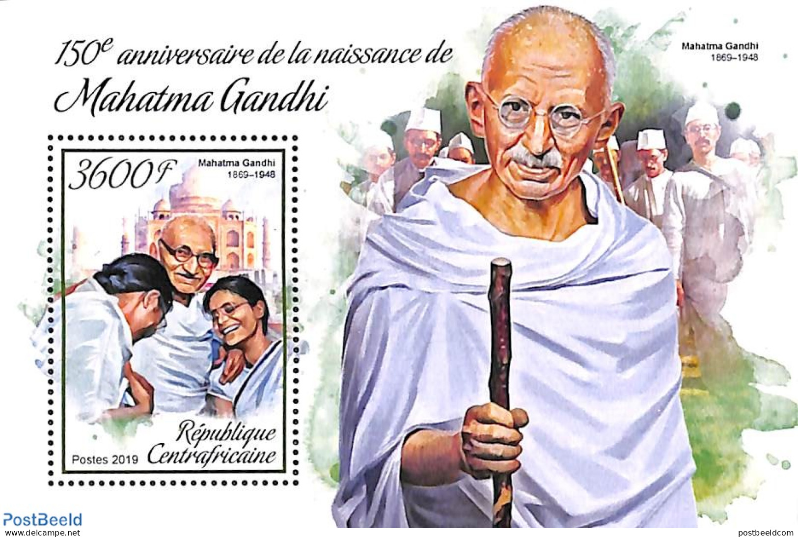 Central Africa 2019 M. Gandhi S/s, Mint NH, History - Gandhi - Mahatma Gandhi