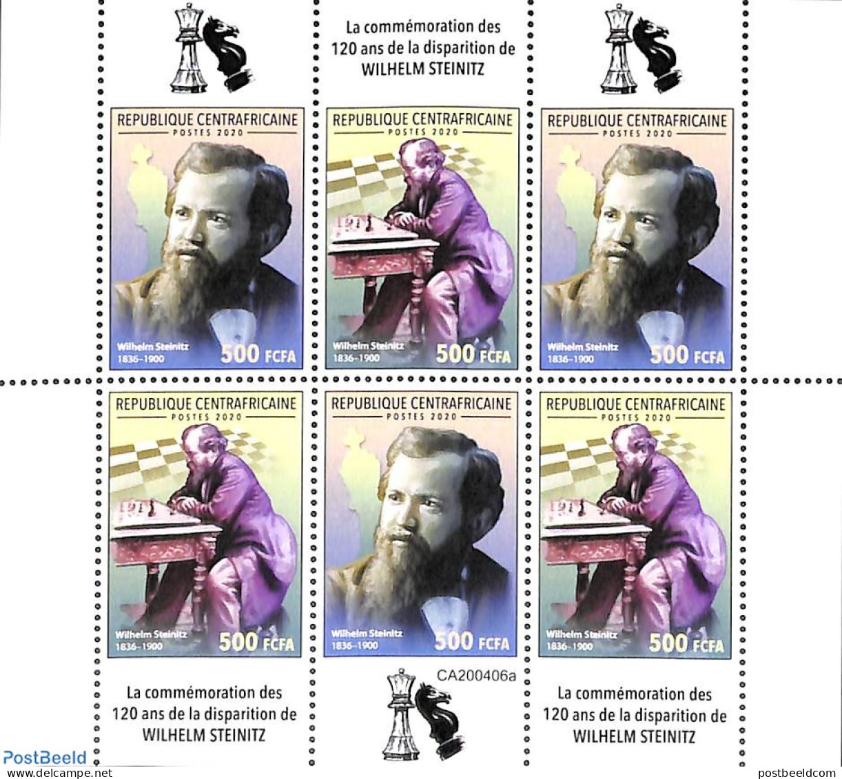 Central Africa 2020 Wilhelm Steinitz M/s, Mint NH, Sport - Chess - Echecs