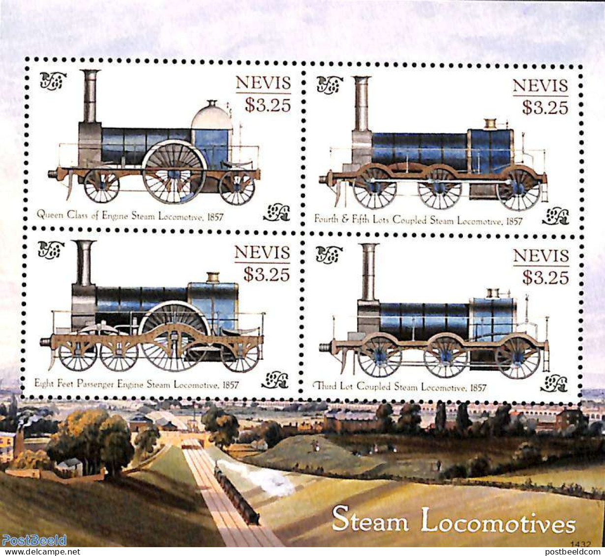 Nevis 2014 Steam Locomotives 4v M/s, Mint NH, Transport - Railways - Trains