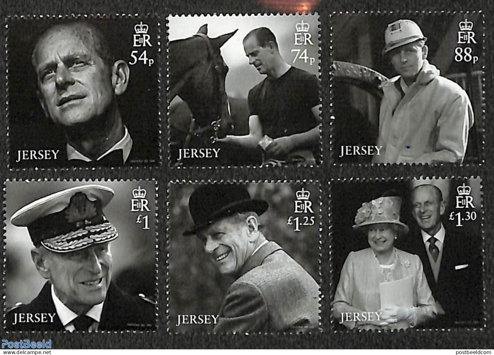 Jersey 2021 Prince Philip 6v, Mint NH, History - Nature - Kings & Queens (Royalty) - Horses - Royalties, Royals