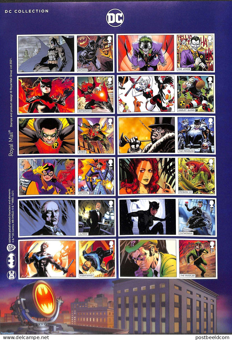 Great Britain 2021 DC Collection, Comics 12v S-a With Tabs M/s S-a, Mint NH, Art - Comics (except Disney) - Autres & Non Classés