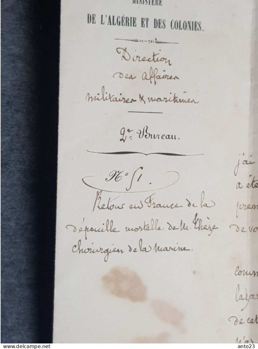 Lettre Du Ministère De L Algérie Et Des Colonies 30 Janvier 1860 Marque Postale - Concernant Chirurgien De La Marine - - 1849-1876: Classic Period