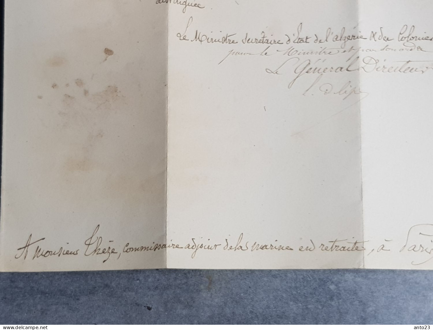 lettre du ministère de l Algérie et des colonies 30 janvier 1860 marque postale - concernant chirurgien de la marine -